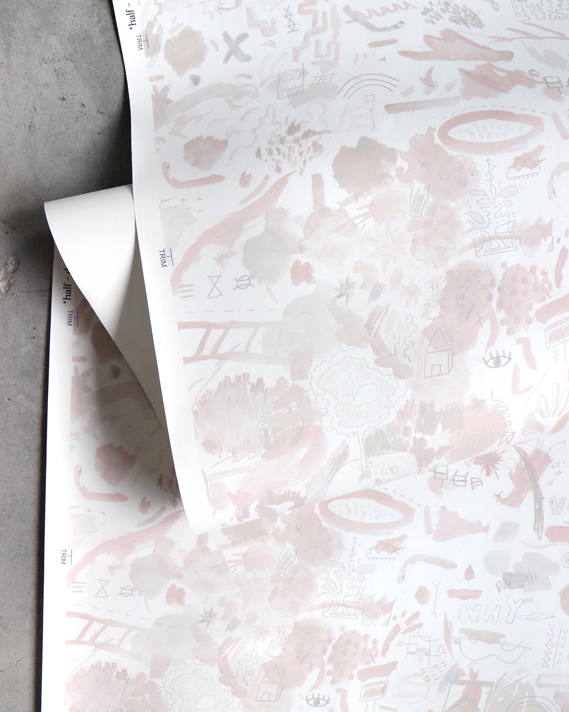 A piece of Vol de Nuit Wallpaper Light Peach with a pink and white pattern on it