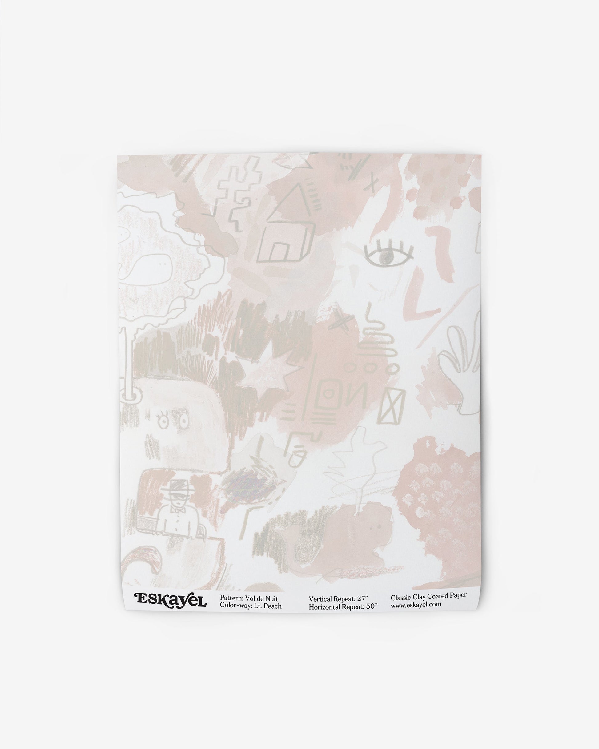 A pink and white Vol de Nuit Wallpaper Light Peach notebook with a design by Eskayel on luxury fabric