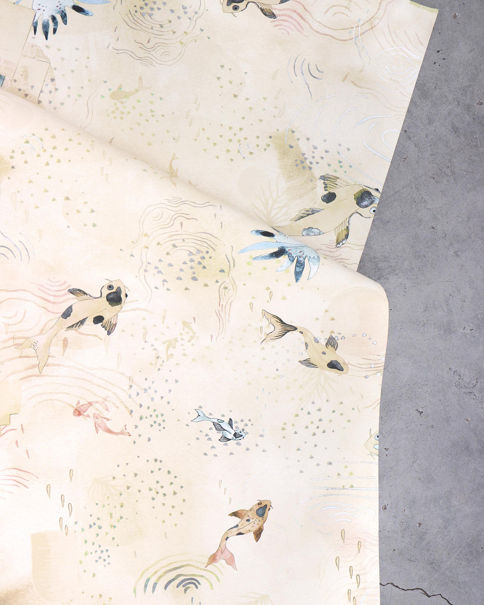 A high-end piece of Water Signs Wallpaper Sunshine, with koi fish, embodying the Water Signs