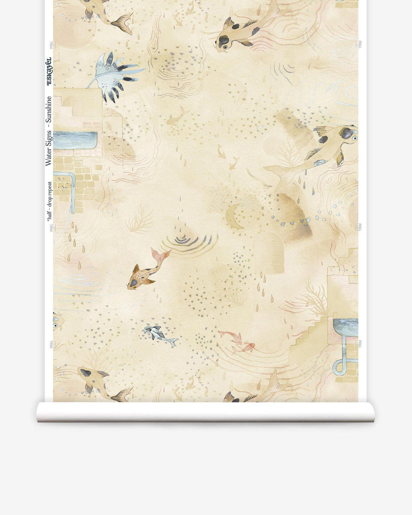 A beige fabric with Water Signs Wallpaper on it