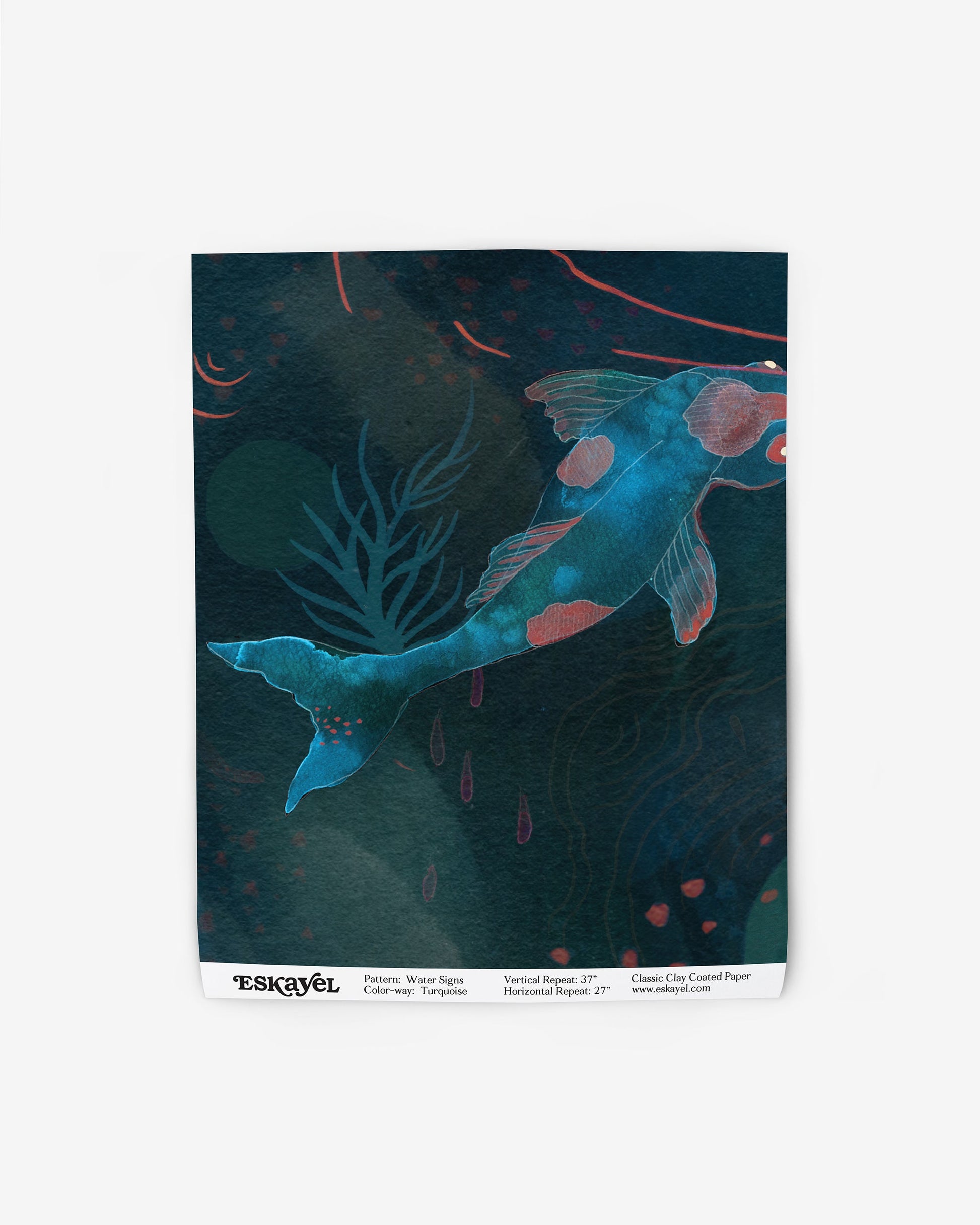 An illustration of a fish swimming in the Water Signs Wallpaper Turquoise