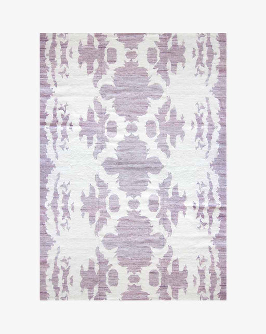 A purple and white The Dance Flatweave Rug||Rooster rug with an abstract design.