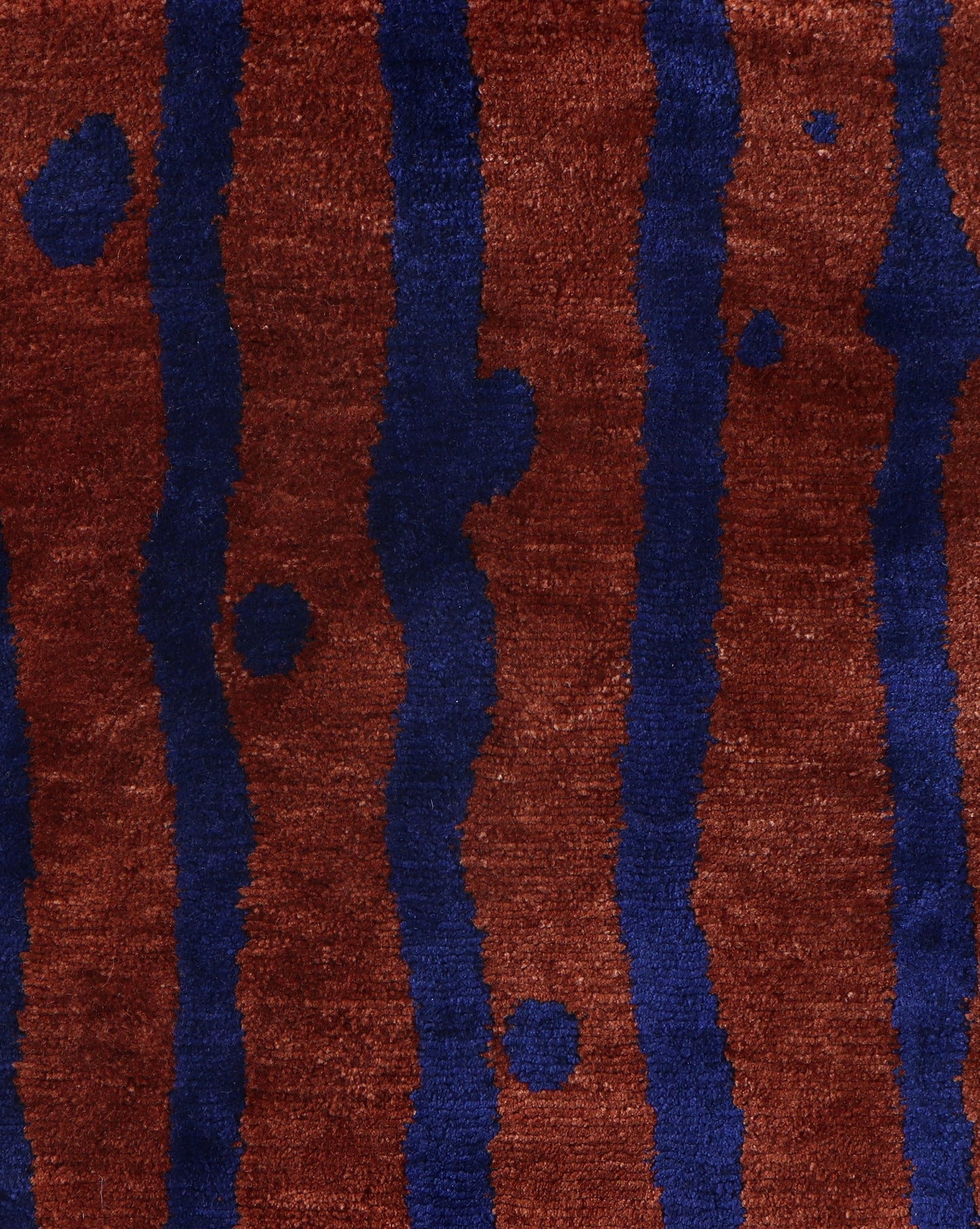 A non-traditional Drippy Stripe Hand Knotted Rug Isthmus with bold blue and brown stripes