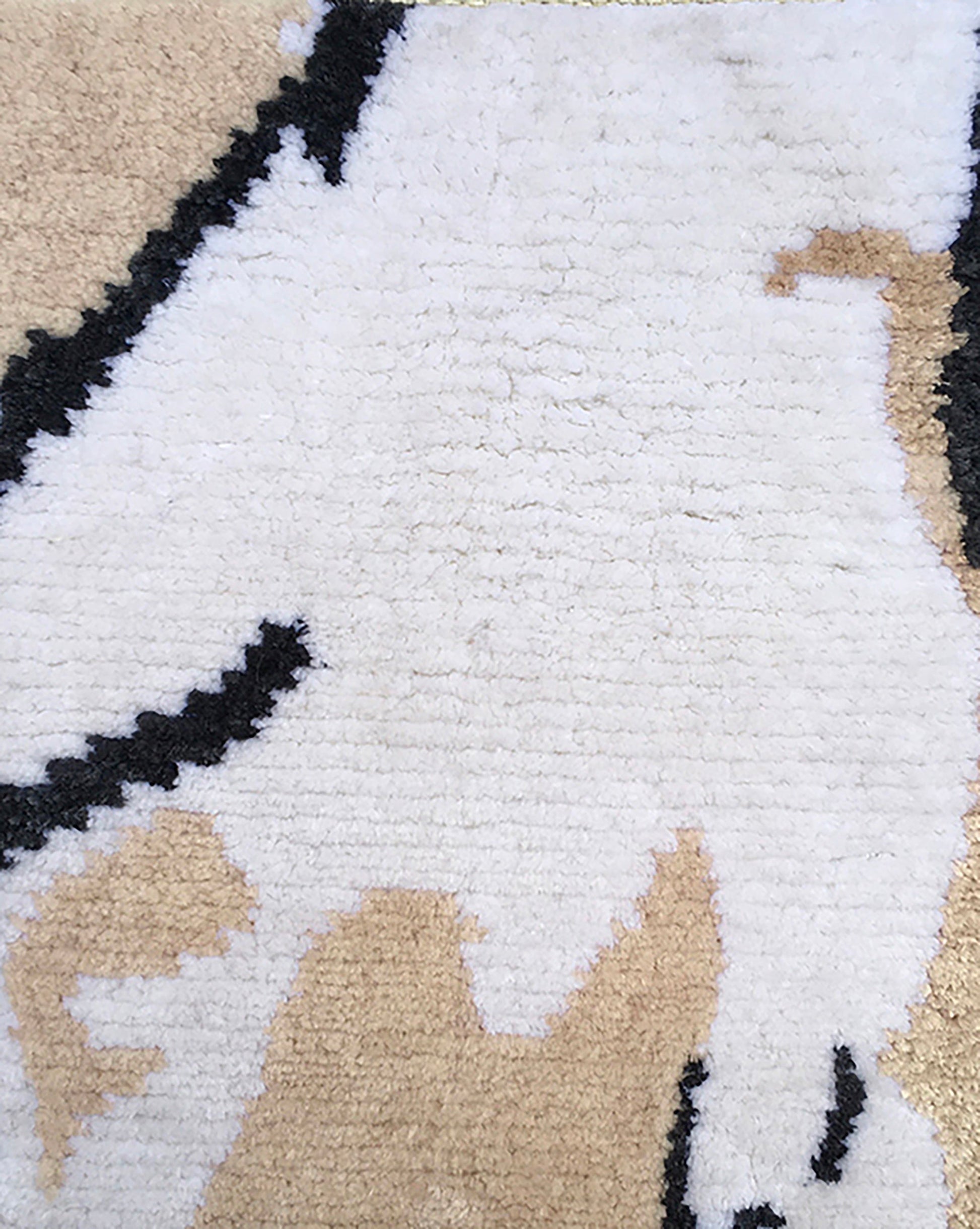 A Mamoun Hand Knotted Rug Neutral with a black and white cat on it