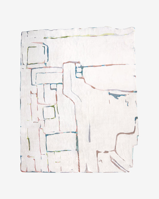 A Portico Hand Knotted Rug||White Multi with a drawing from Eskayel studio.