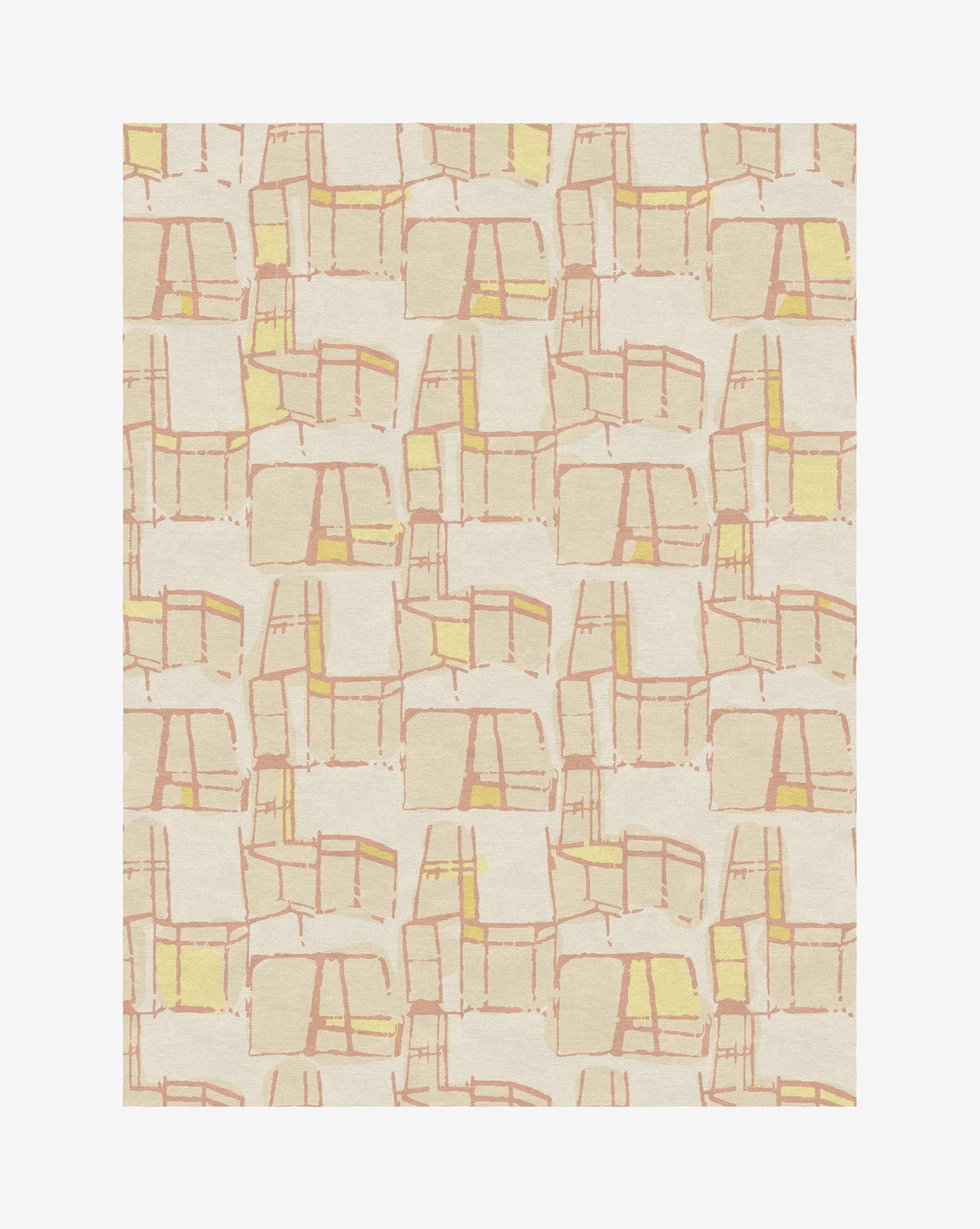 A beige and yellow Quotidiana Hand Knotted Rug||Ilios design on a white background.